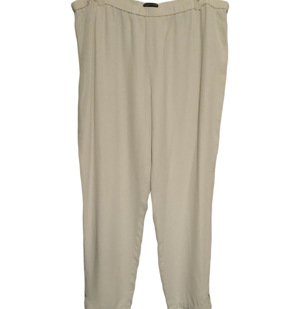 Eileen Fisher Bone 100% Silk Crepe Georgette Tapered Leg Ankle Pants